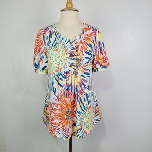 Findsweet Colorful Cheerful Short Sleeve Pullover V-Neck Knit Top NEW NWT Size L